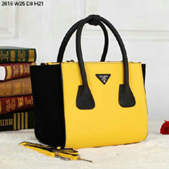2014 Prada glace leather nubuck tote bag BN2618 yellow&black - Click Image to Close